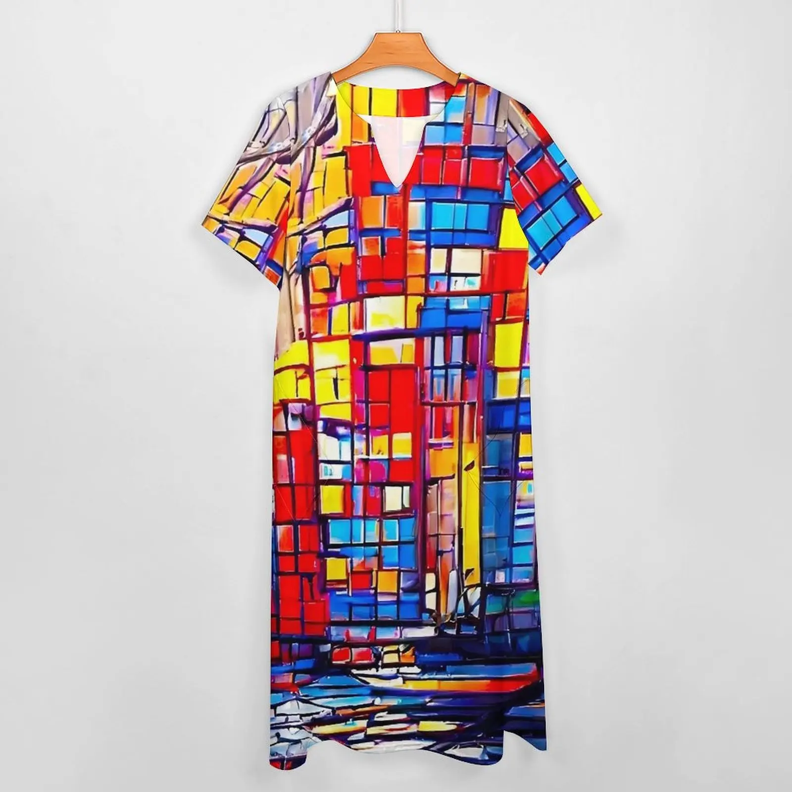 Mondrian Impressionism Dress Summer  Streetwear Boho Beach Long Dresses Womens Design Cute Maxi Dress Large Size