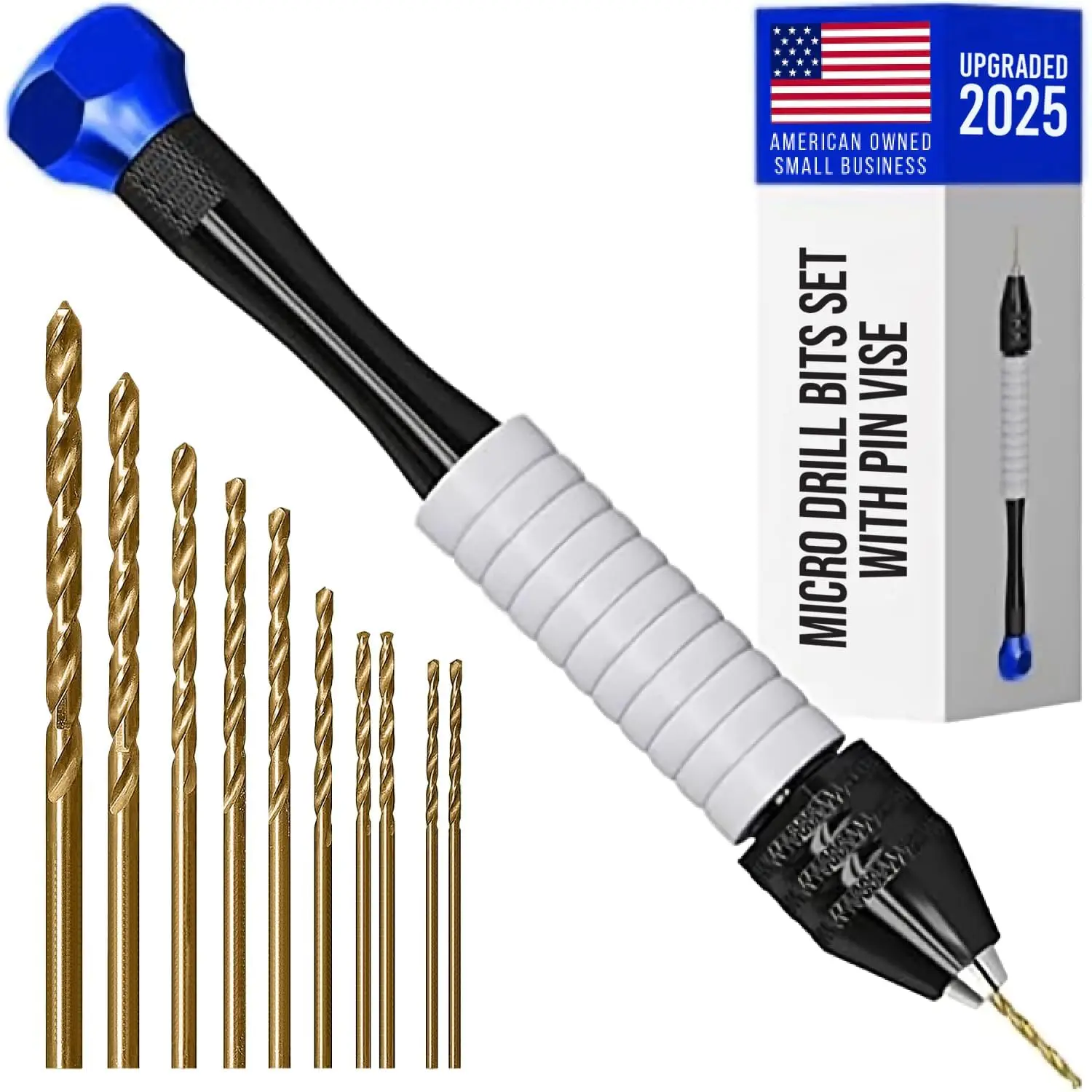 

Manual Craft Drill Sharp HSS Micro Mini Twist Drill Bits Set with Pin Vise for Jewelry, Resin, Wood, Plastic - Blue