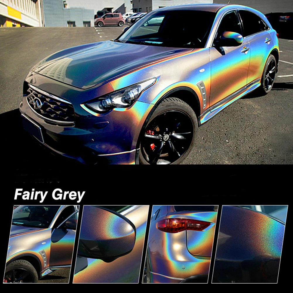 

18M x 1.52M Holographic Rainbow Fairy Gray Decals Car Stickers Glossy PET Car Whole Body Wrap Vinyl Film Sticker Decals Roll