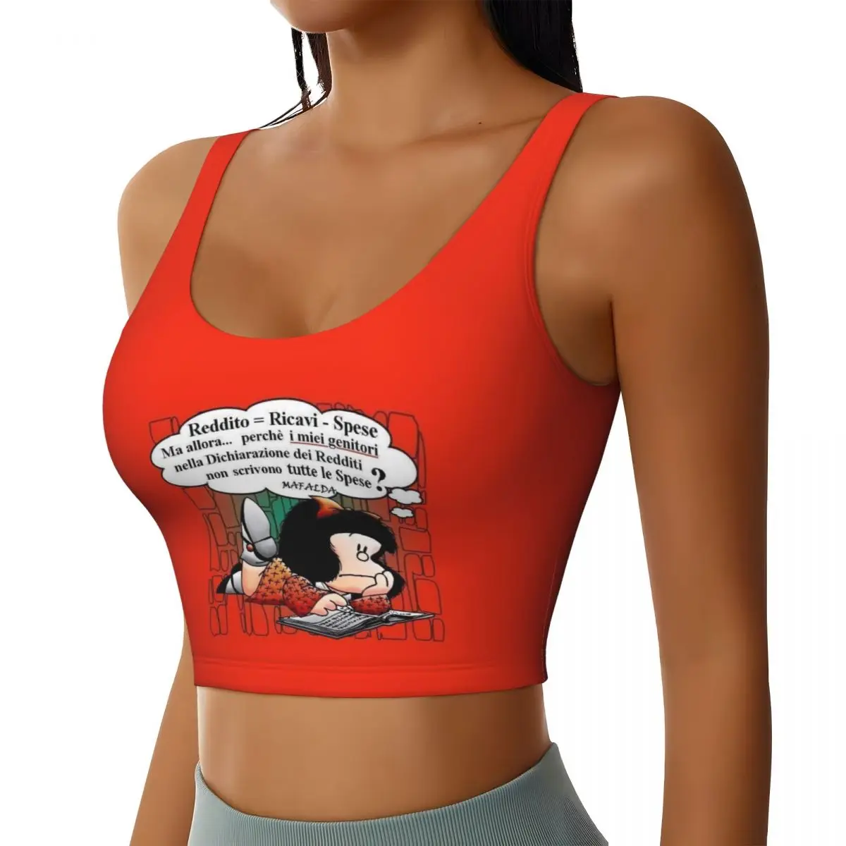 Custom Quino Comic Cartoon Mafalda Sports Bra Women High Impact Workout Yoga Crop Top