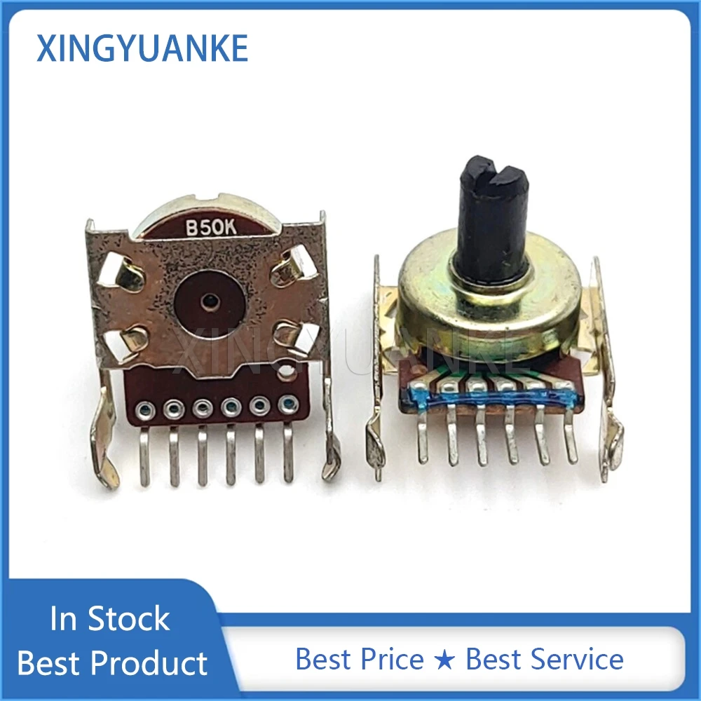 2PCS 161 Type B503 Horizontal Double B50K Speaker Amplifier Audio Volume Rotary Potentiometer 50K 6-Pin Half Shaft Length 10MM