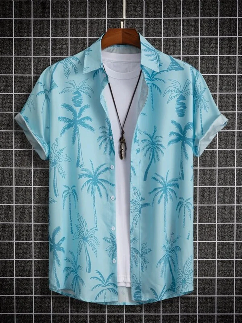 Top con estampado 3D de flores para hombre, camisas de playa hawaianas de verano para fiesta al aire libre, Manga corta transpirable, ropa Social callejera