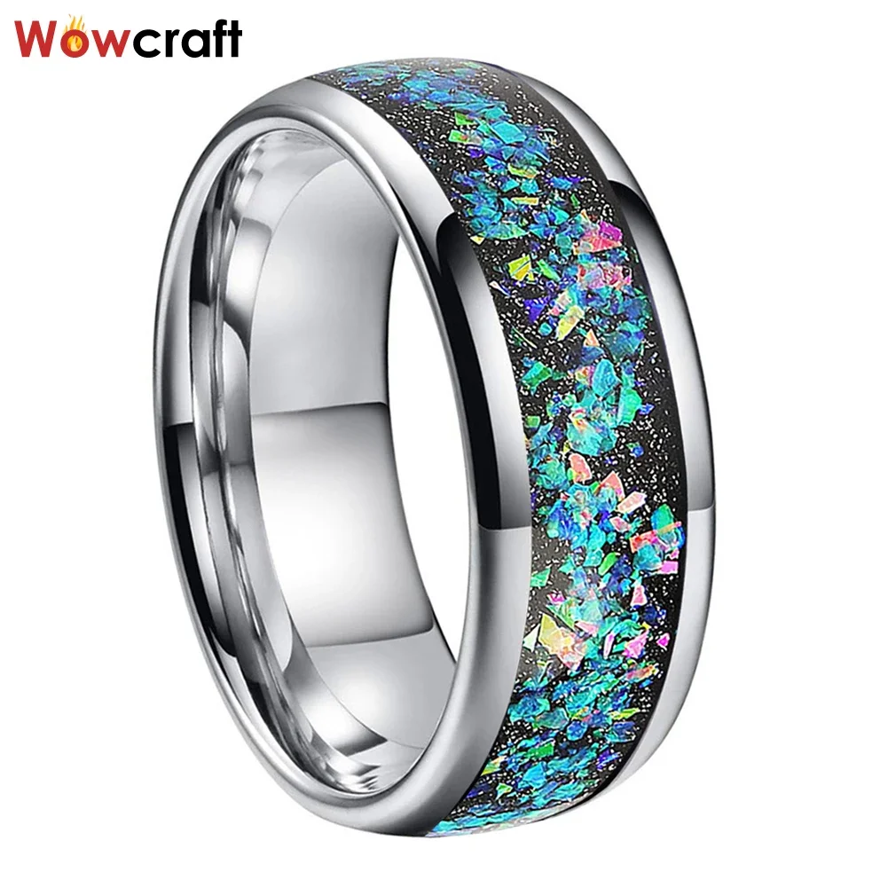 Tungsten Wedding Jewelry Ring for Men Women Galaxy Series Opal Inlay Trendy Band Dome Polished Shiny Comfort Fit