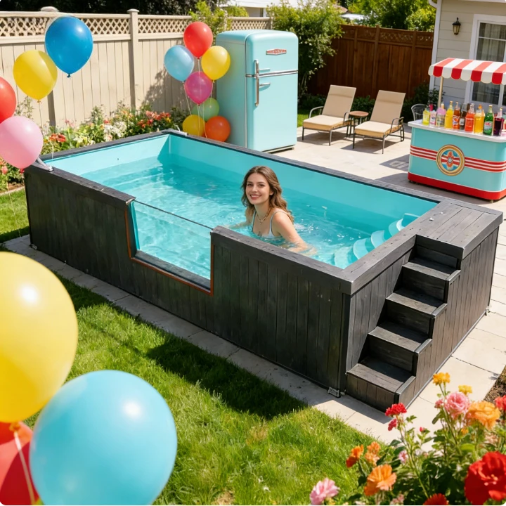 Above Ground Pool 40ft 20ft Shipping Container Pool Prefab Modular Swimming Luxury Design With Tempered Glass Window For View