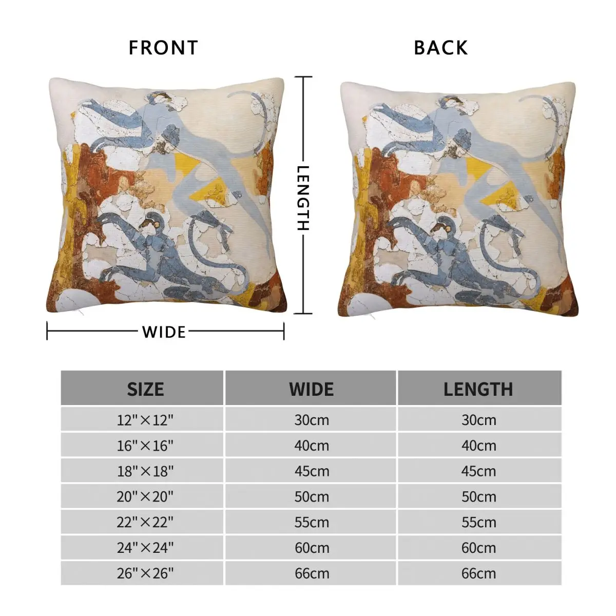 Blue Monkeys Minoan Fresco Square Pillowcase Polyester Linen Velvet Printed Zip Decor Throw Pillow Case Room Cushion Case