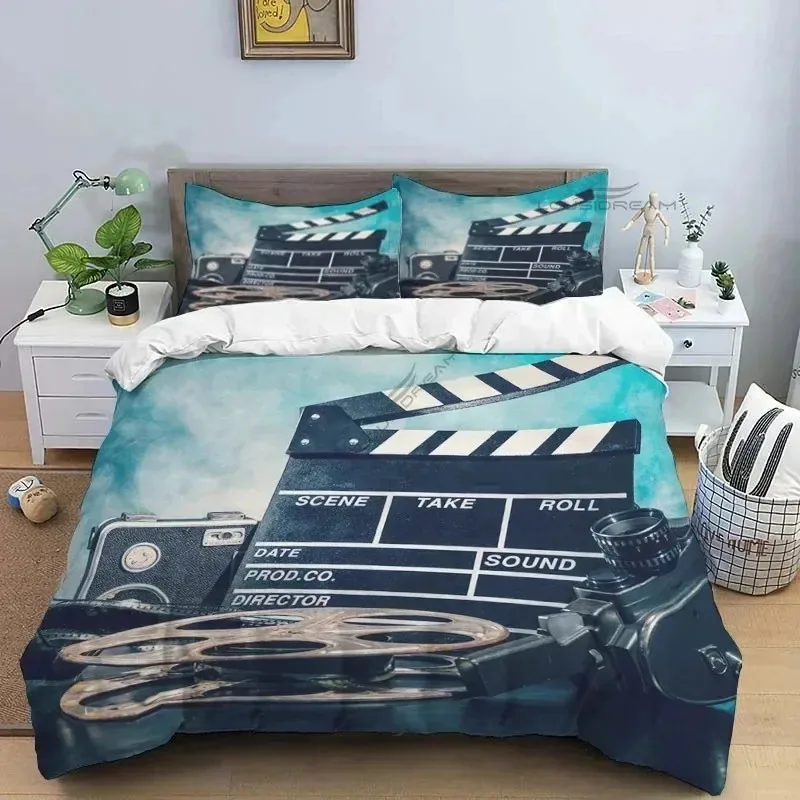 Movie Film Clap Board Patterns Comforter Bedding Set,Duvet Cover Bed Set Quilt Cover Pillowcase,King Queen Size Bedding Set