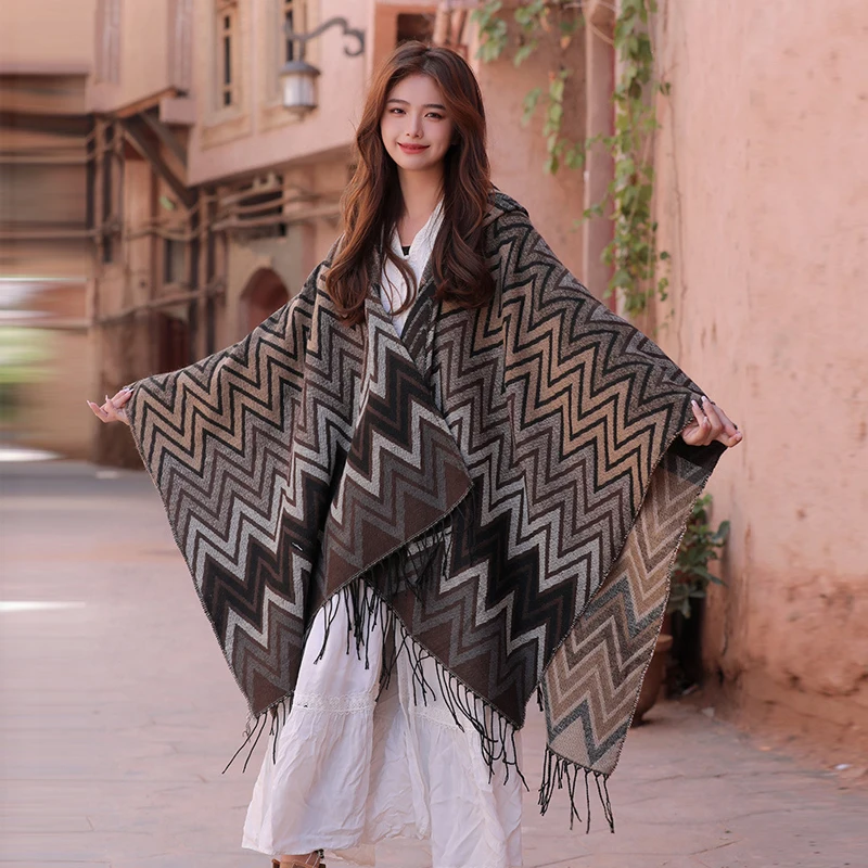 Peru Poncho South America Style Mexico Hooded Coat Winter Women Covers Bohemian Travel Cape Cashmere Sweater Jacket Mujer Abrigo