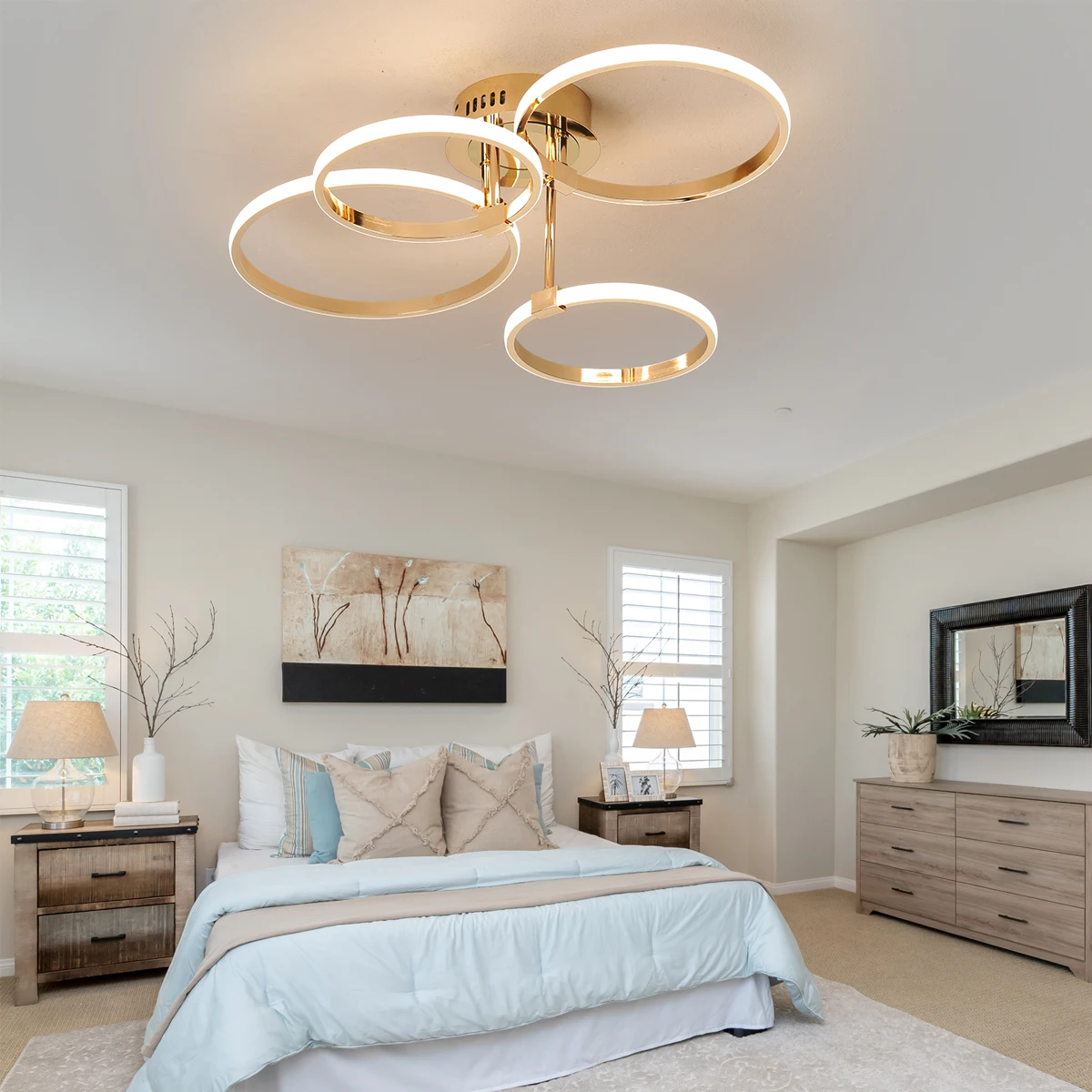 ثريا ليد للسقف دائري 4/6 رؤوس تحكم عن بعد تضاؤل للمطبخ غرفة نوم صالة (أسود/ذهبي/كروم)