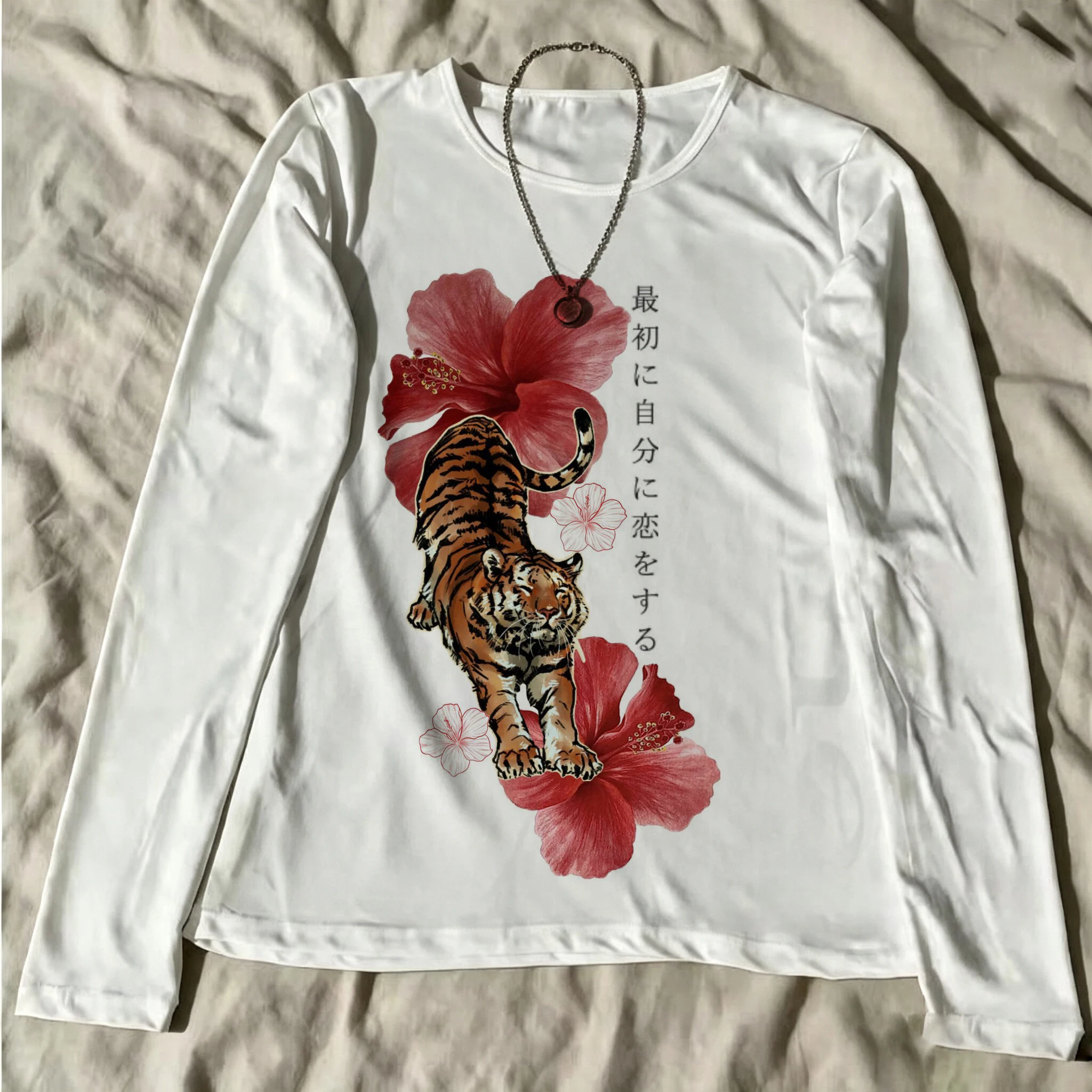 Image of Y2K Damen-T-Shirt mit lustigem, gruseligem und unterhaltsamem Tigermuster, langärmlig, lustig, vielseitig einsetzbar für den Alltag