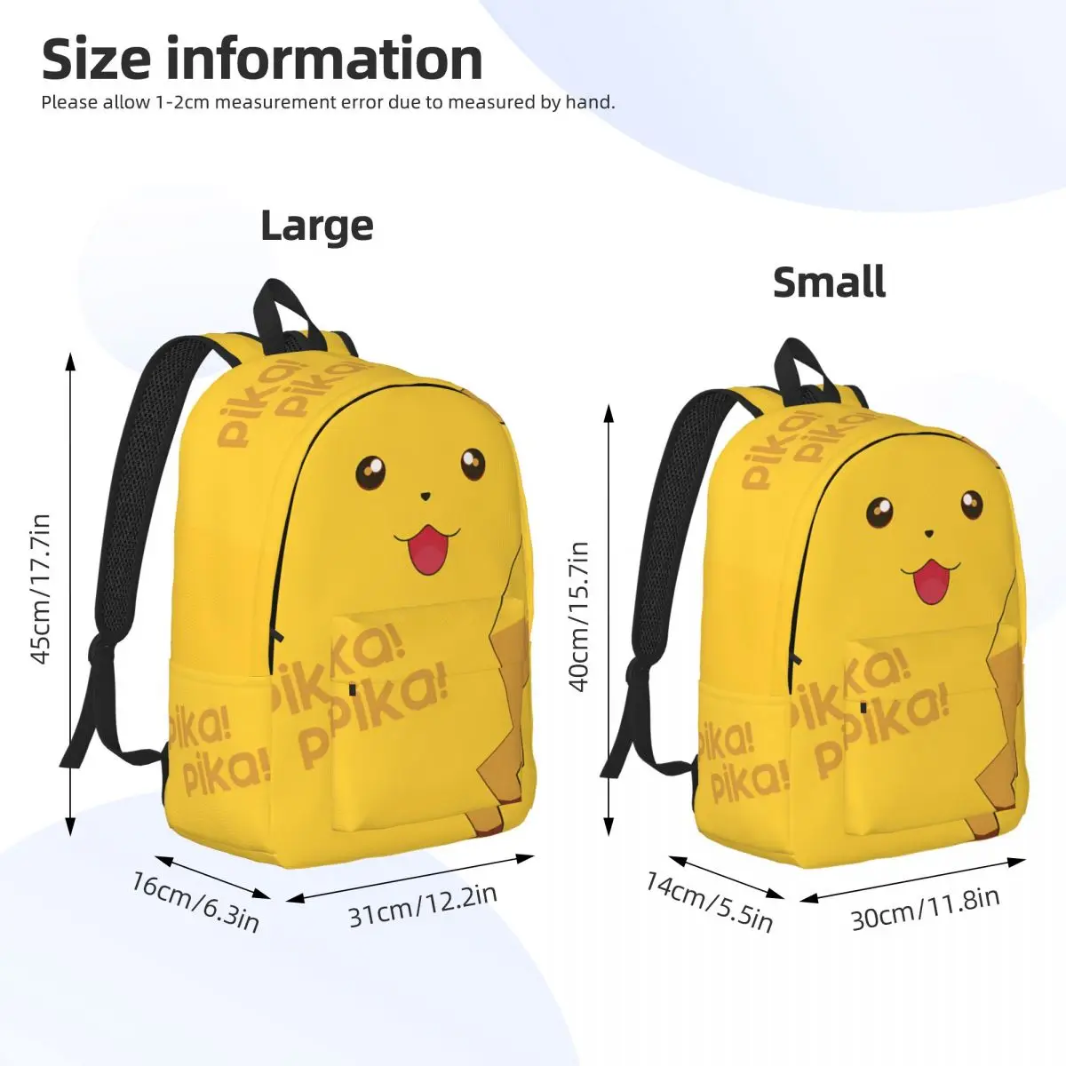 Pikapika Happy Smile Sticker, bolsillo múltiple, monstruo Pikachu para mujer, regalo de regreso a la escuela, bolso para portátil, senderismo, nuevo