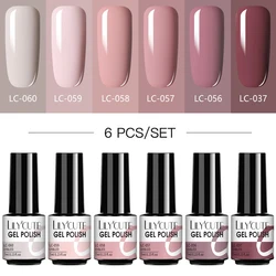 LILYCUTE 6Pcs Nail Gel Polish Set Semi Permanent Hybrid Gel Nail Varnish Matte Top Coat Soak Off UV LED Nail Art Gel