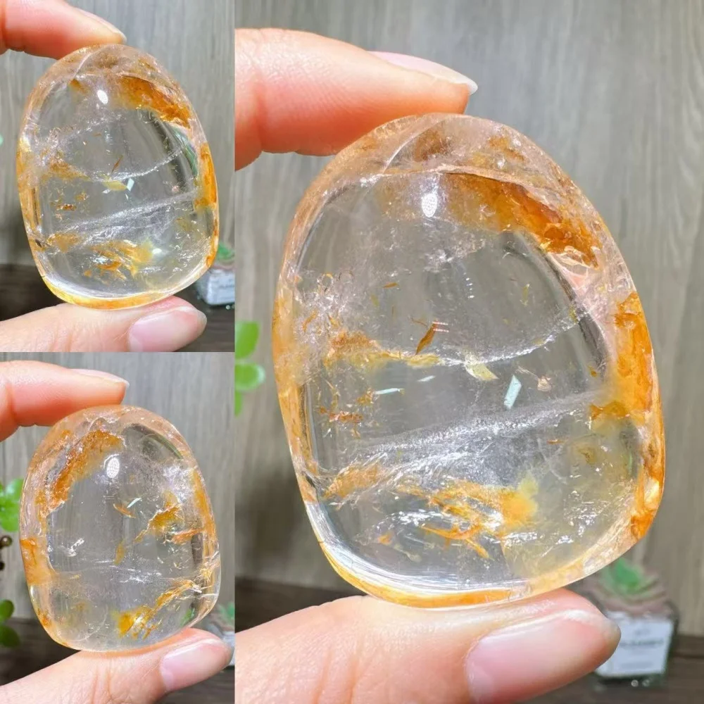 

1PC Natural Unique Clear Quartz Mix Golden Healer Crystal PalmStones Healing Crystal Reiki Energy Home Decoration Gifts