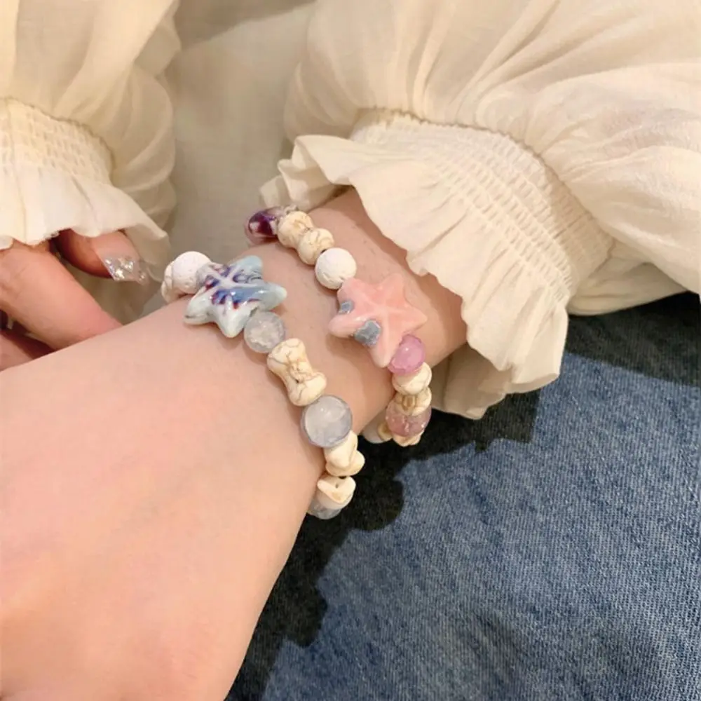 Handmade Ceramic Starfish Bracelet Cartoon Liuli Bead Fresh Bracelet Korean Style Jewelry Accessories Cute Bead Bracelet Friend