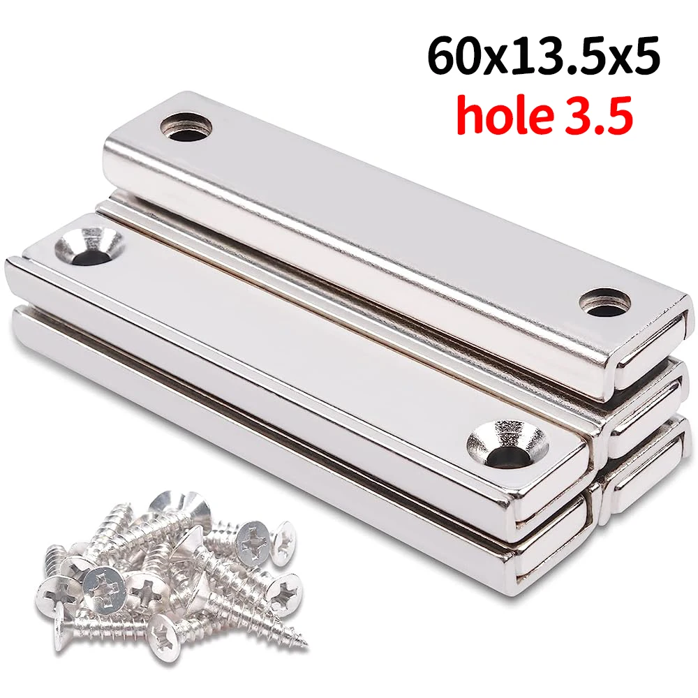 2~12Pcs 60mm Hole 3.5 Rectangular Pot Magnets N35 Strong Neodymium Magnet Magnetic Iman Permanent NdfeB Countersunk With Screws