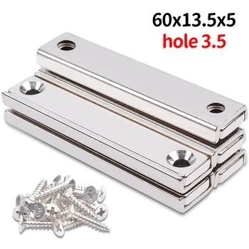 3.5 직사각형 냄비 자석, 강력한 네오디뮴 자석, 영구 NdfeB 카운터 싱크, 나사 포함, 60mm 구멍, N35, 2 ~ 12 개 