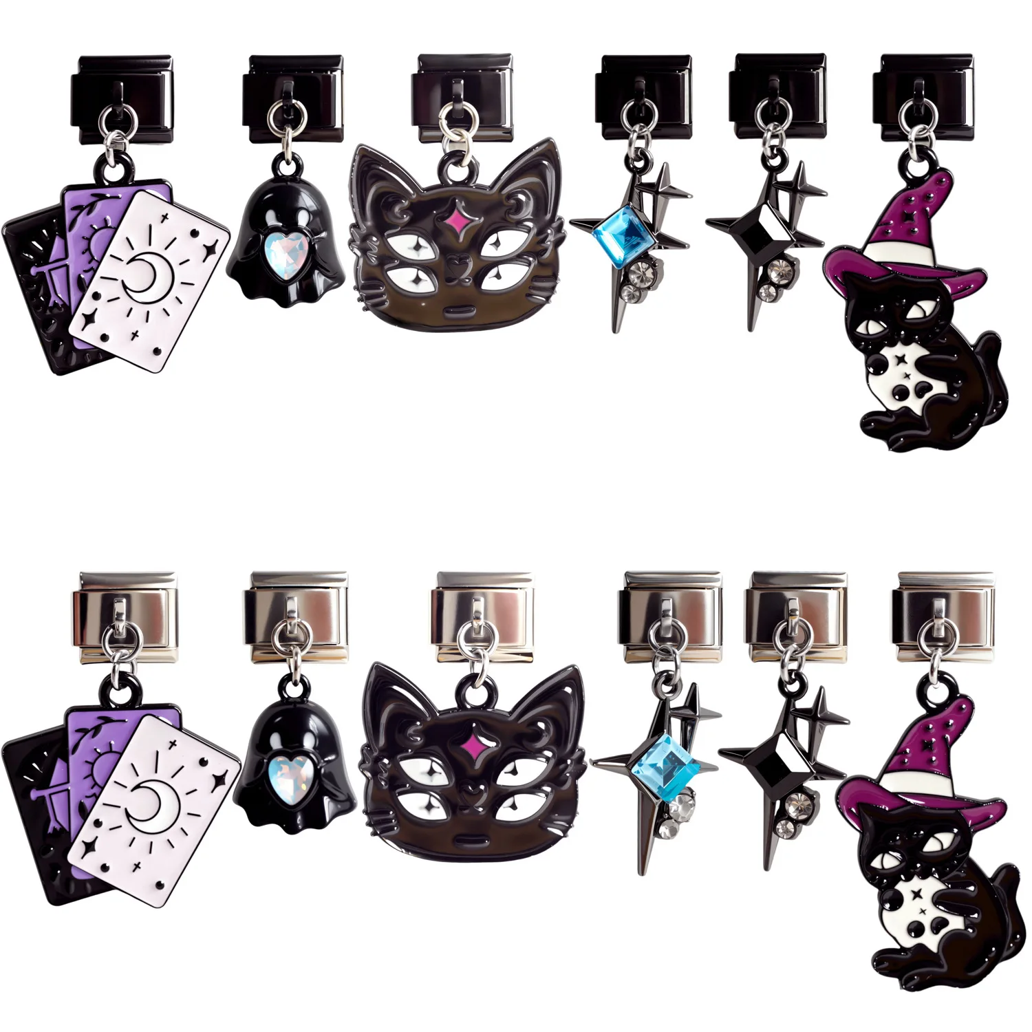Dark Occult Witchy Dangle Charms for Italian Bracelet Black Cat Tarot Cards Star Pendant Gothic DIY Halloween Women Accessories