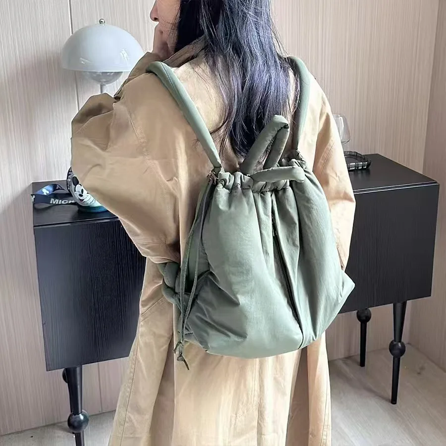 Nylon backpack, women's bag, down padded cotton, fashionable student backpack, portable makeup bag, casual shoulder bag