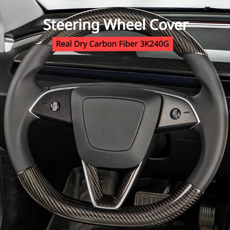 For Tesla New Model 3 Highland 2024 Steering Wheel Cover Real Dry Carbon Fiber 3K240G Steering Wheel Shell Decor Car Accessories