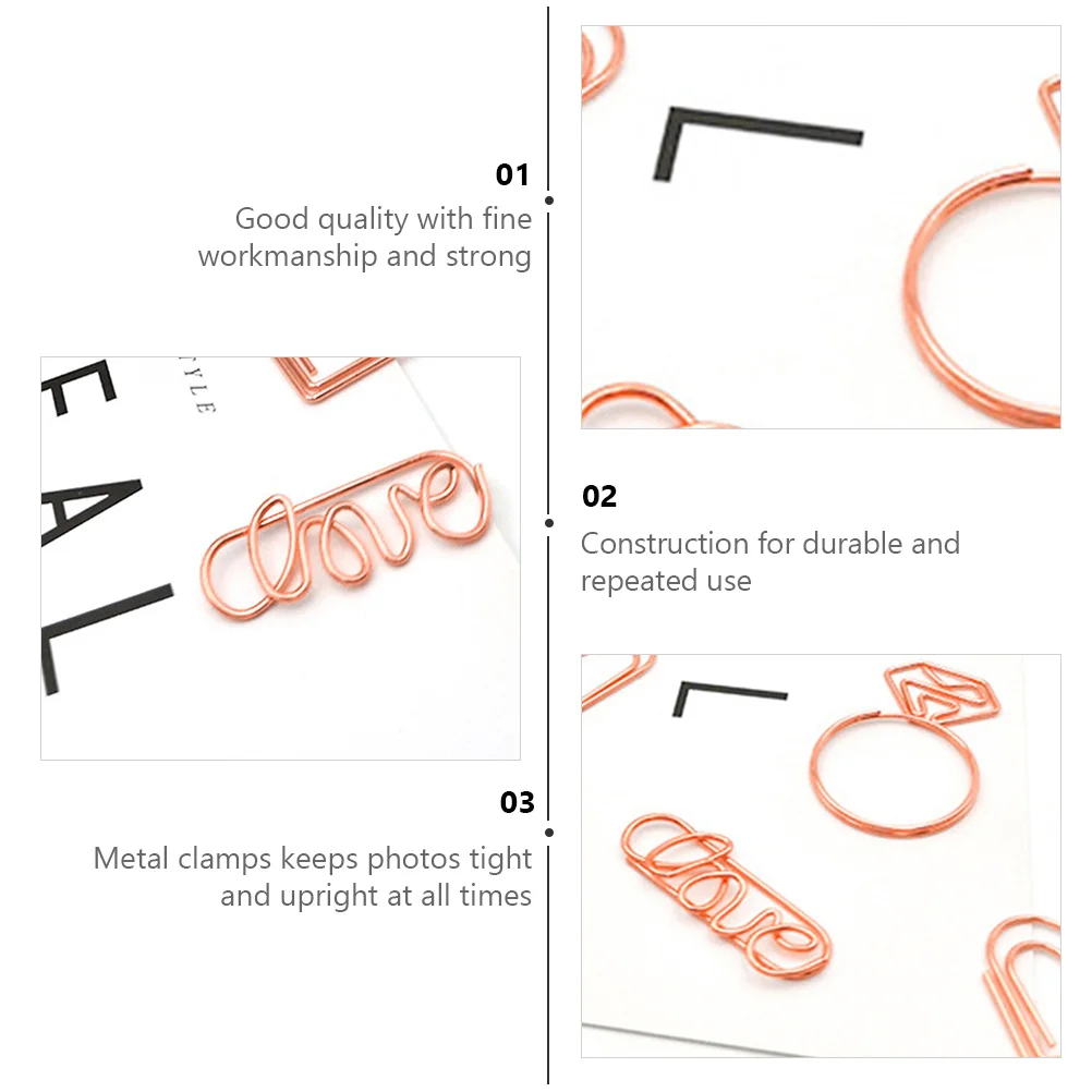 20Pcs Book Memo Clips Rose Gold Metal Note Clip for Photos Cards Holders Creative Paper Clamp Office Desk Organizer Supply
