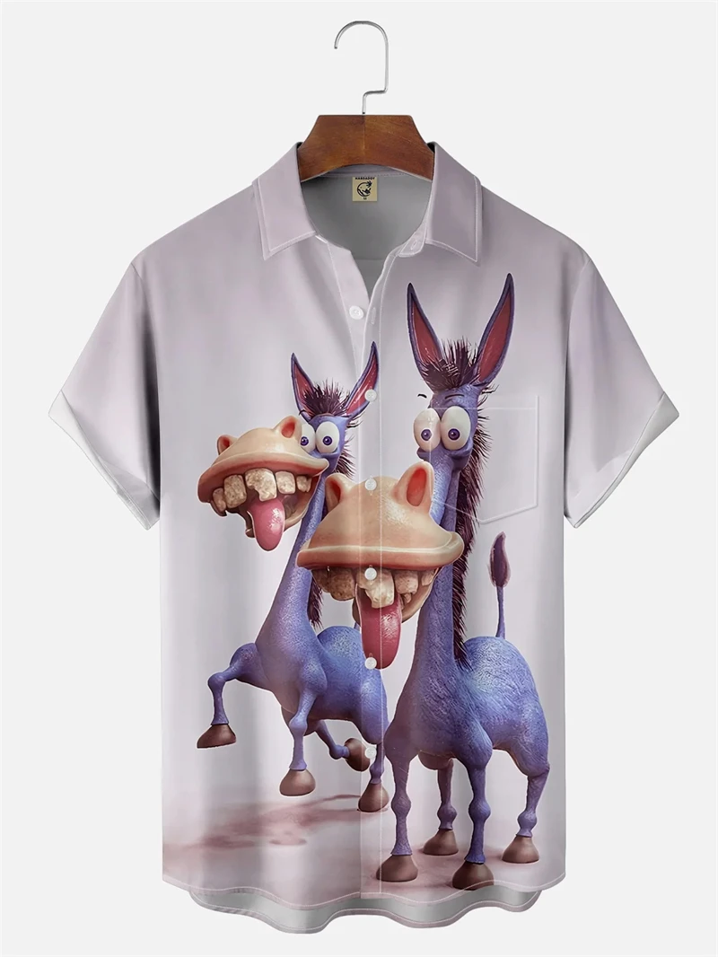 

Funny Donkey 3D Print Men Shirts Hip Hop Streetwear Lapel Button Shirts Cute Animal Pattern Design Trend Blouse 2025 New Shirts