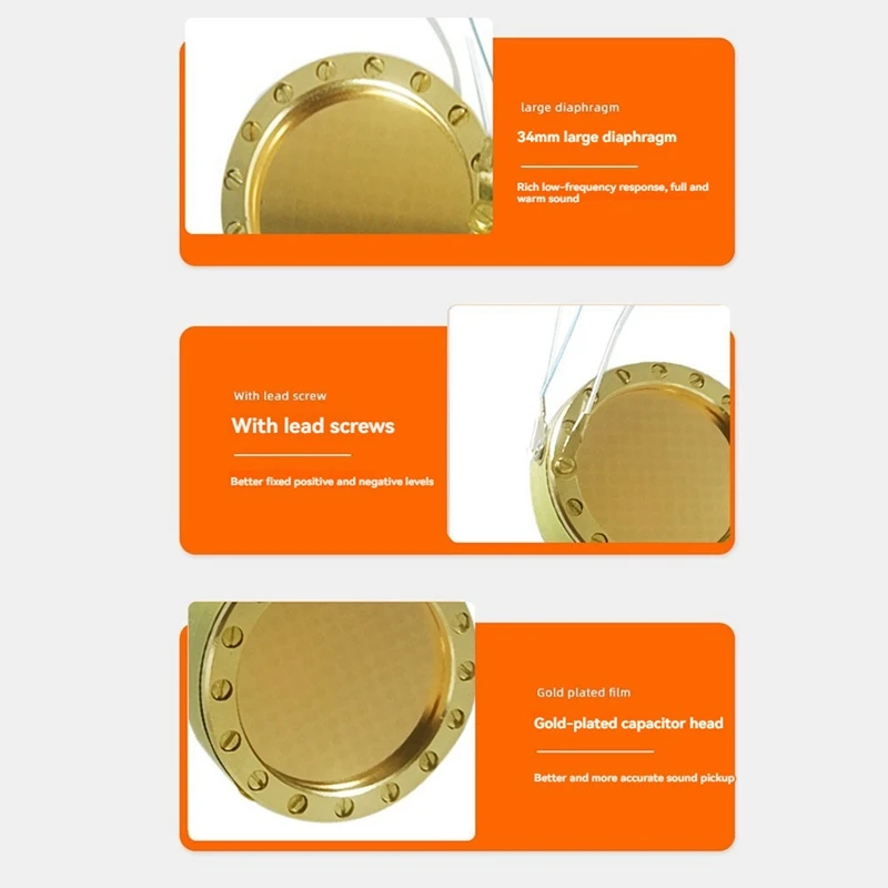 Microphone Diaphragm Core Capsule Large Diaphragm Condenser Microphone Accessories 34MM for Studio Record-ABHG