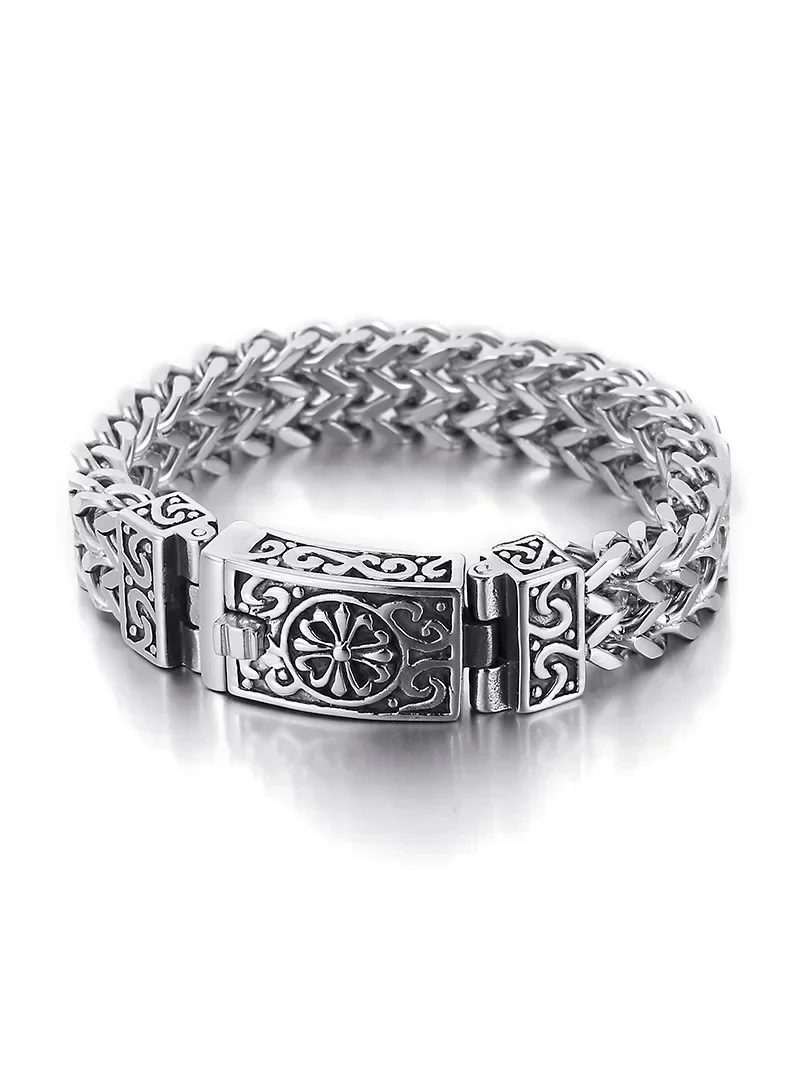 New Domineering Titanium Steel Double Row Bracelet for Men Trendy Retro Personality Generous Coarse Fashion Jewelry