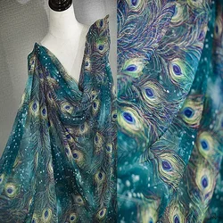 Peacock Feather Mesh DIY Fabric High end Elastic Dress Fashion Designer DIY Sewing Fabric