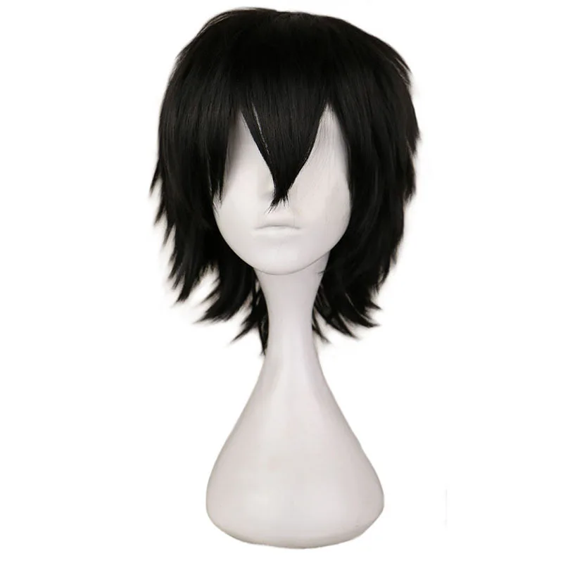 Short Cosplay Wig with Bangs for Men, Synthetic Hair, Anime Costume, Halloween Wigs, Black, White, Purple, Blonde, Red