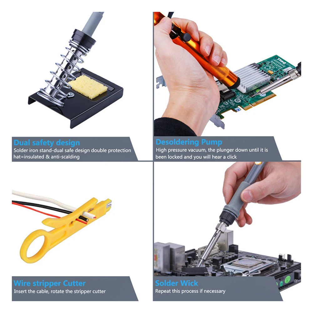 60W Electric Soldering Iron Kit Set Digital Temperature Adjustable Welding Tool Solder Tin With Iron Tips Repair Tools