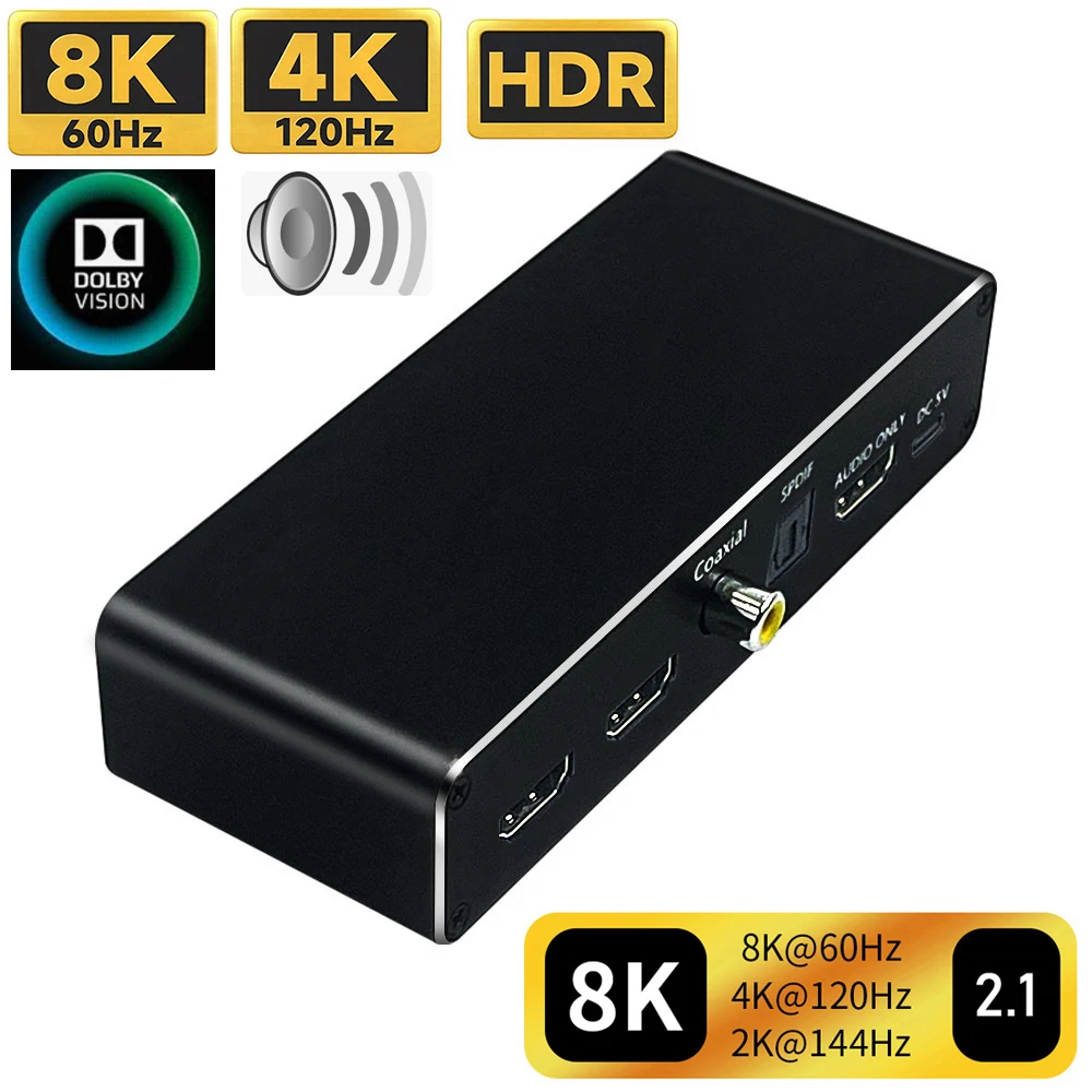 

HDMI-Compatible 2.1 Audio Extractor Adapter 4K 120Hz 8K 60Hz Audio Splitter Audio Converter Receiver For PS5 Xbox S Dolby Atmos