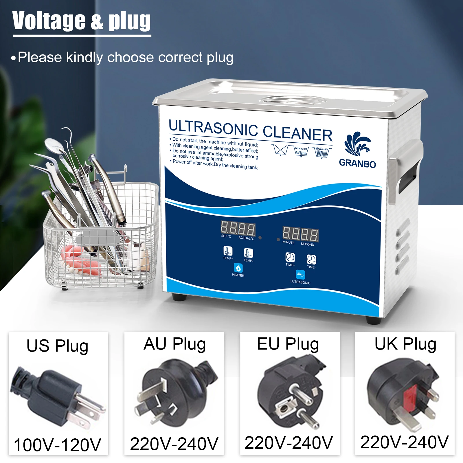 GRANBO 2025 New Digital Ultrasonic Cleaner 3.2L Heating Timer 120-180W 40KHz Ultrasonic Bath Printer Glasses Cleaning Appliances