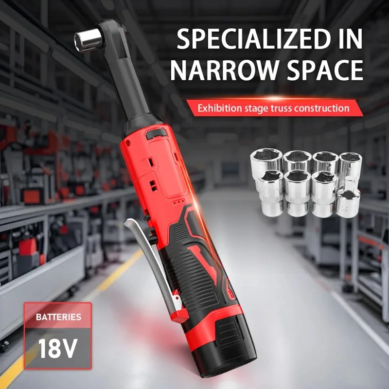 

Extended 18V Electric Ratchet Cordless 90 Degree Right Angle Torque Lithium-Ion Wrench Auto Repair Tool Set