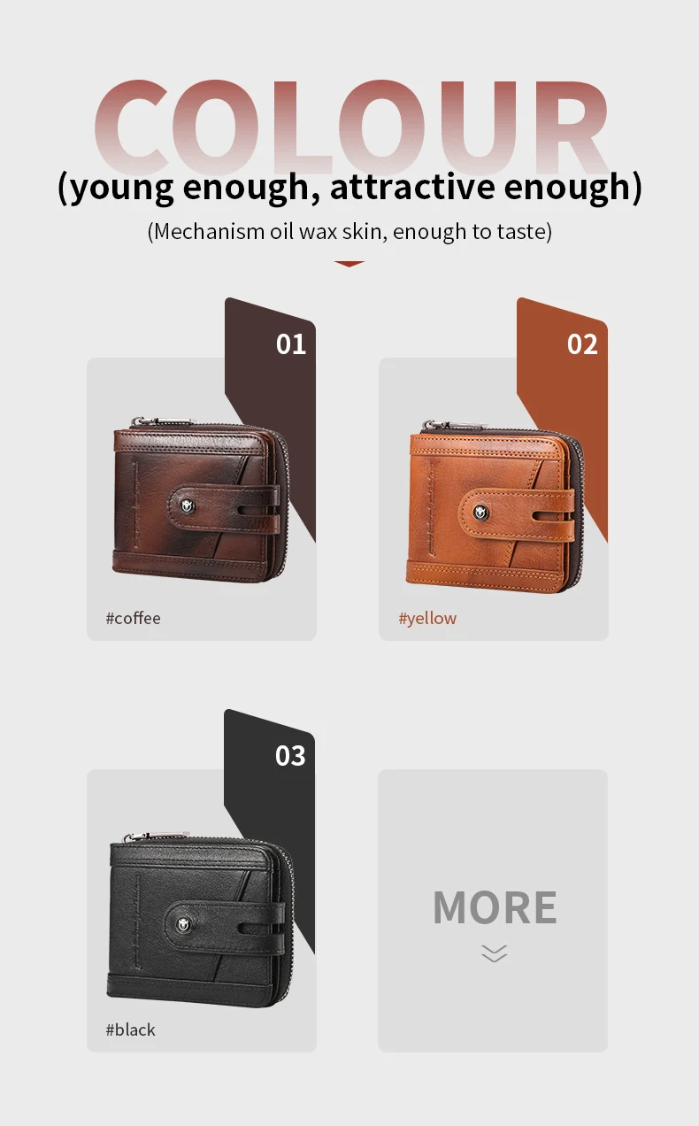 Bull captain Echt leder Herren Bifold Brieftasche mit Reiß verschluss sicher speichern Sie Ihr Bargeld und Karten RFID Blocking Karten halter – Detail 10