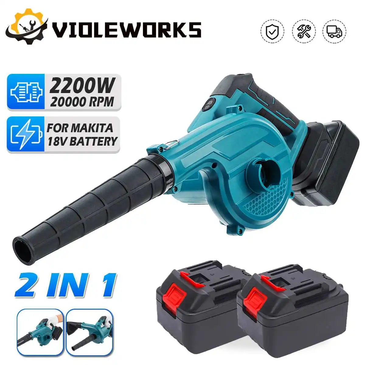 2200W 2 IN 1 Foldable Electric Air Blower Cordless Handheld Leaf Computer Dust Collector Power Tool For Makita 18V Battery