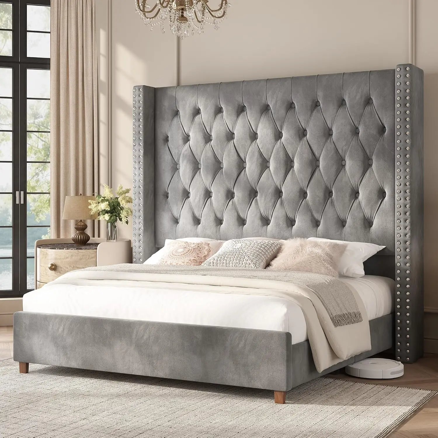 Upholstered Wingback King Bed Frame 61.4