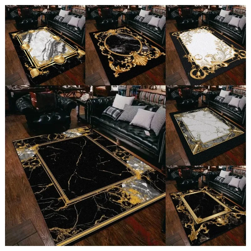سجادة رخامية من الذهب الأسود لغرفة المعيشة، ديكورات غرفة قابلة للغسل، طاولة أريكة، سجاد منطقة كبيرة غير قابل للانزلاق، سجادة كبيرة مضادة للانزلاق