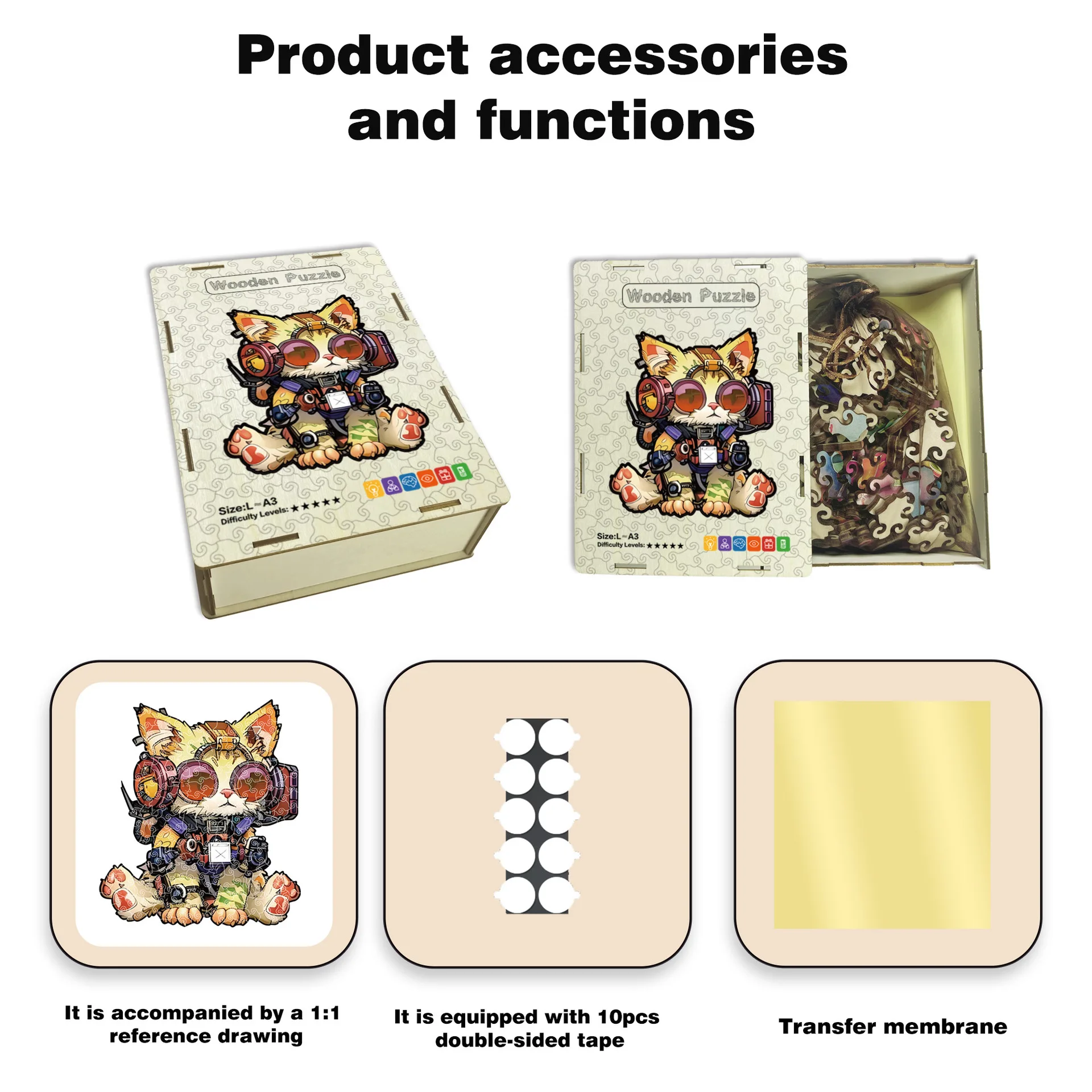 116/185 Stück Katzen-Holzpuzzle, unregelmäßig geformtes Puzzle, stressabbauendes Spiel, Geburtstag, Weihnachtsgeschenke für Katzenliebhaber, Heimdekoration