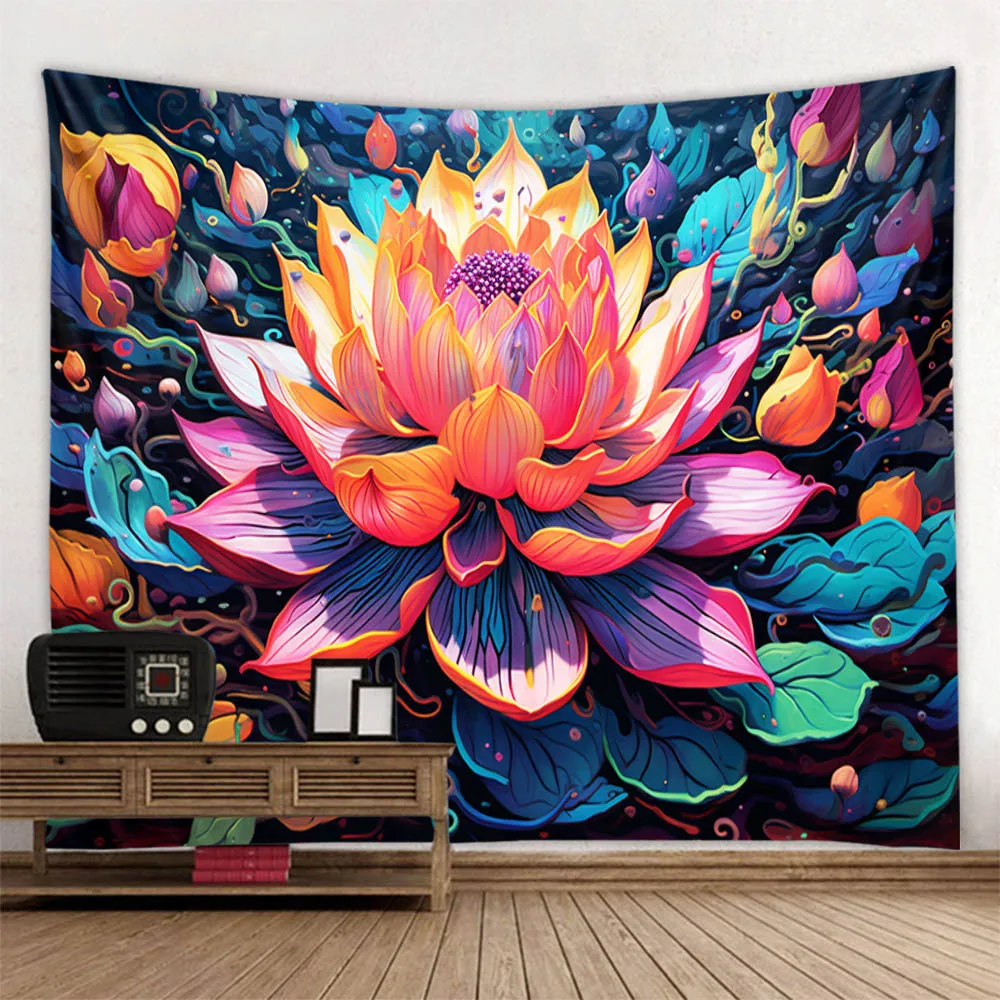 

Colorful Lotus Tapestry Vintage Bohemian Tapestry Mysterious Forest Aesthetic Poster Suitable for Dormitory Bedroom Decoration