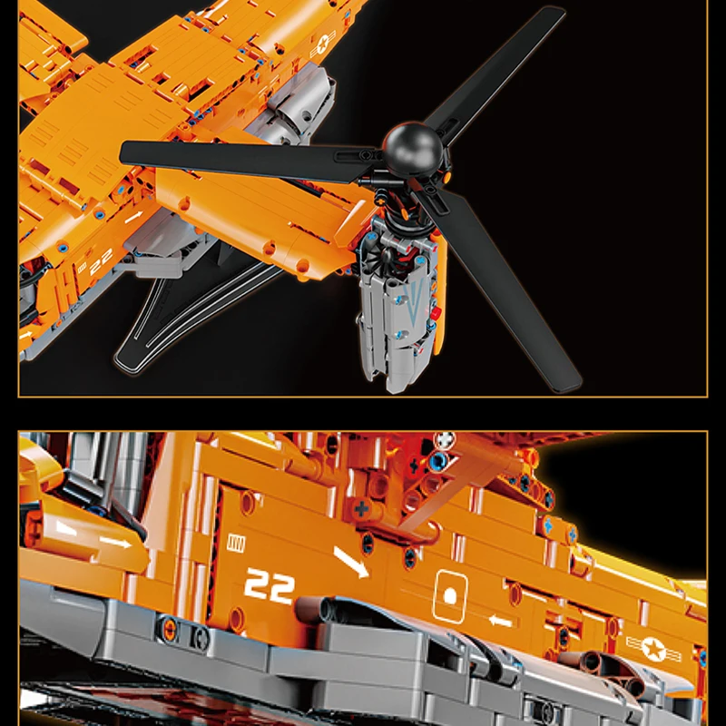High-tech WW2 Tecnico Osprey Trasporto Aerei Building Blocks Set ad alta tecnologia Caccia militare Mattoni Ragazzi Giocattoli per i regali dei bambini