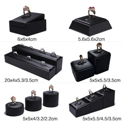 Black Faux Leather Ring Display Column Riser Jewellery Holder Retail Showcase Stand Pawn Shop Counter Organizer Exhibition Rack