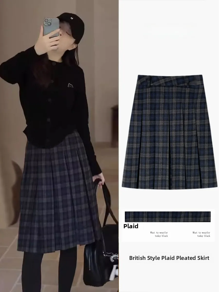 

Юбка женская шерстяная в клетку с завышенной талией, новая, осенне-зимняя, в стиле ретро, повседневная, приталенная, плиссированная, для офиса и отдыха