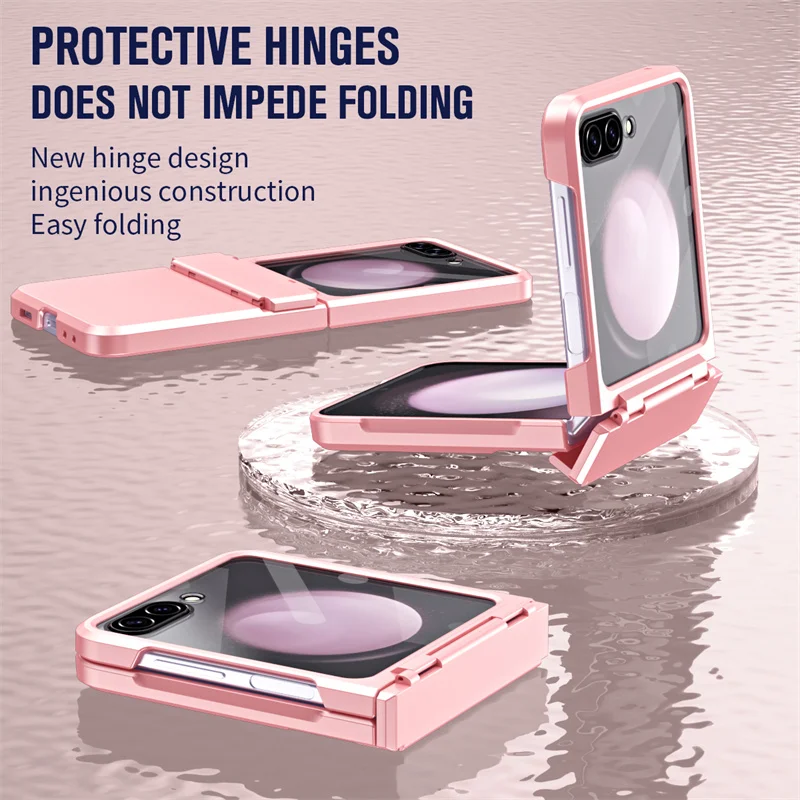 For Samsung Galaxy Z Flip 6 5 7 Flip5 Phone Case Luxury Matte With Mirror Film Folding Hinge Shockproof Protection Hard Cover