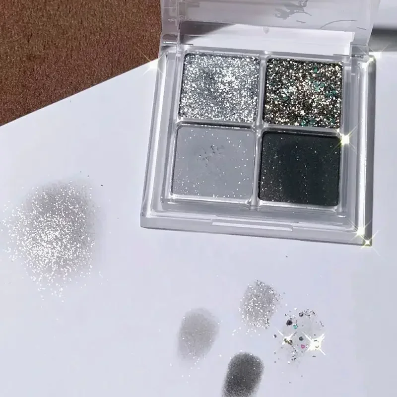 Four-color Eyeshadow Palette Glitter Sequins low-saturation Purple Grey Brown Matte Pearlescent Earthy Eye Shadow Pallete Makeup