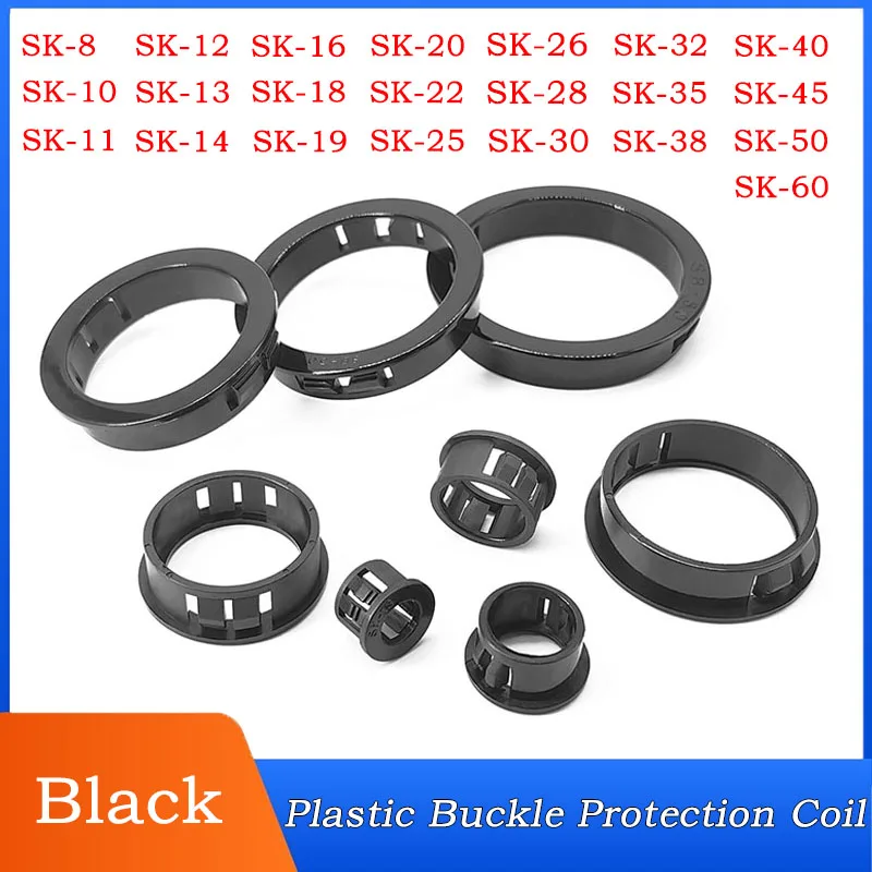 

Black Plastic Buckle Protection Coil Panel Mount Hole Protective Ring Snap Bushing O Ring Hole Plug Grommet SK8~SK60