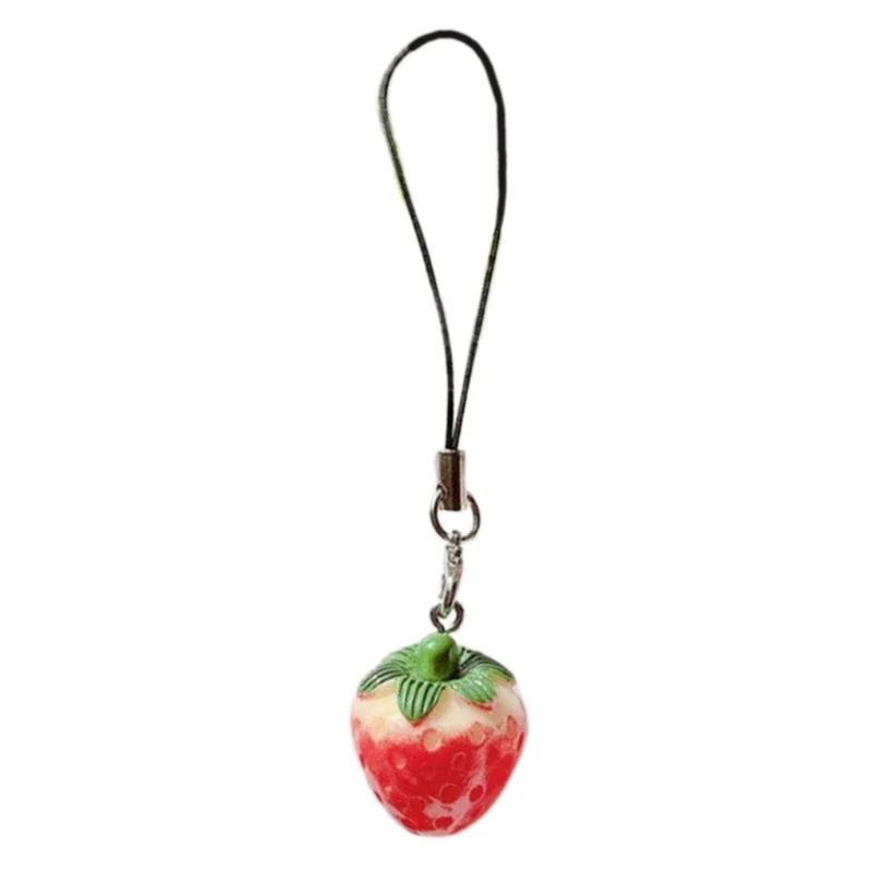 Creative Resin Simulation Apple Strawberry Phone Lanyard U Disk Key Hanging Decoration Bag Mobile Phone Pendant Birthday Gift