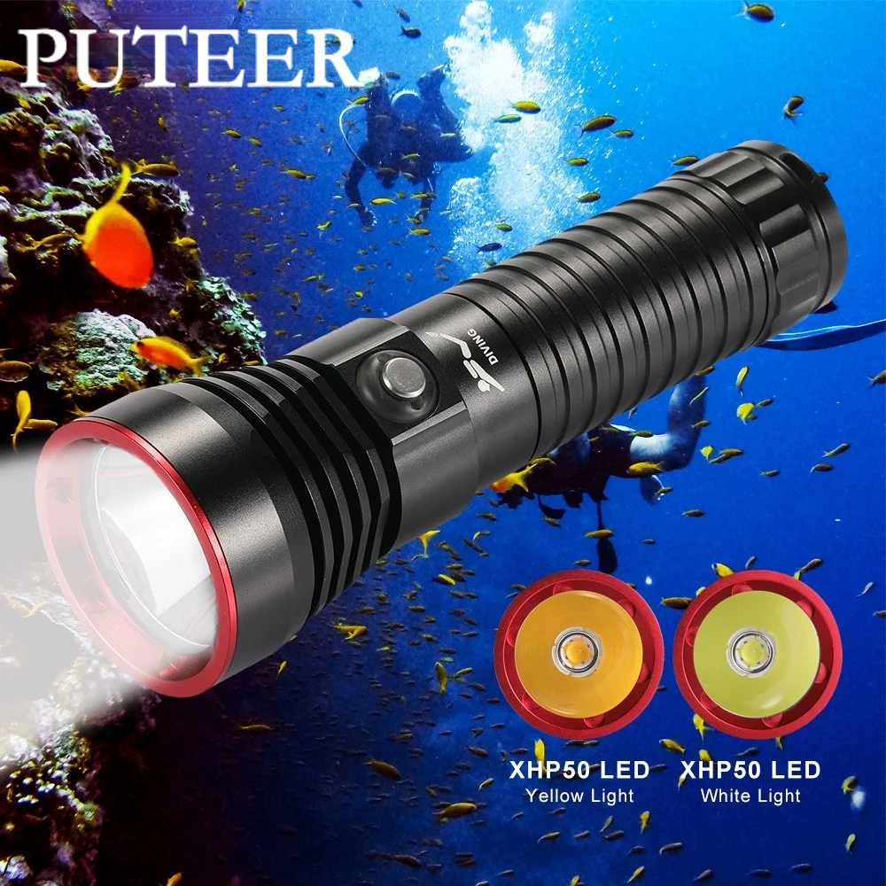 Puteer Scuba Diving Yellow Flashlight Diving Yellow Led Waterproof Torchlight Yellow Light White Light for Diving Scuba