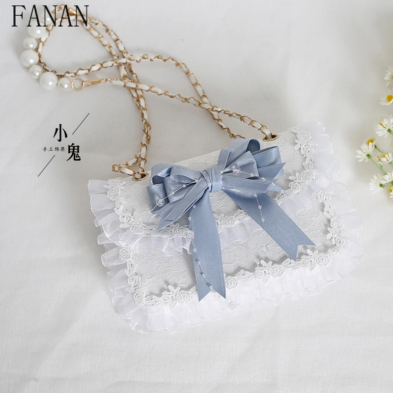 

Elegant Handbag Japanese JK Sweet Lace Lolita Style Pearl Bow Women's Bags Sweet Cute Casual Girl Single Shoulder Bag
