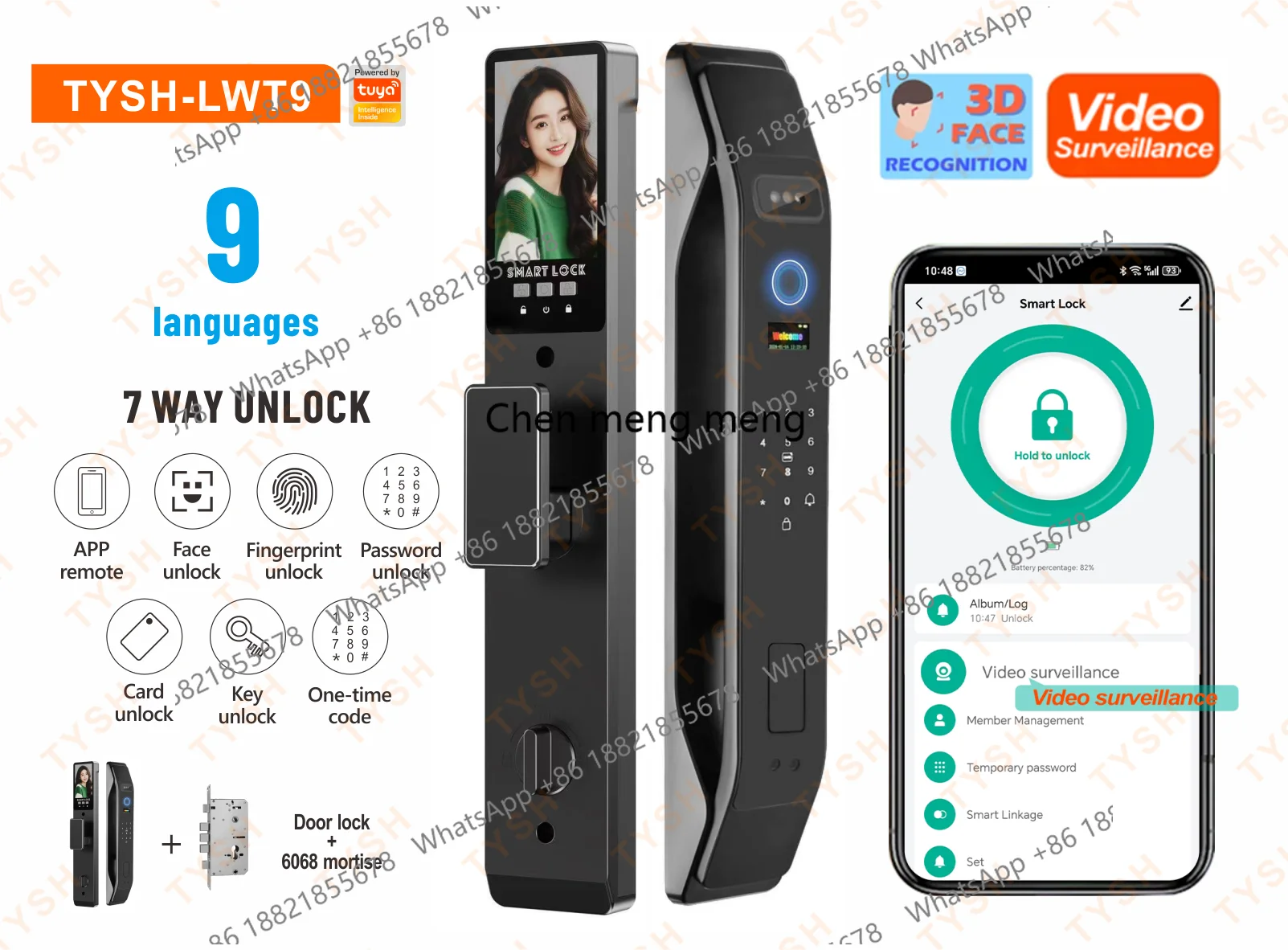 Electronic Digital Locks Wifi 3d Face Recognition Biometric Fingerprint Smart Door Lock With 9 Languages