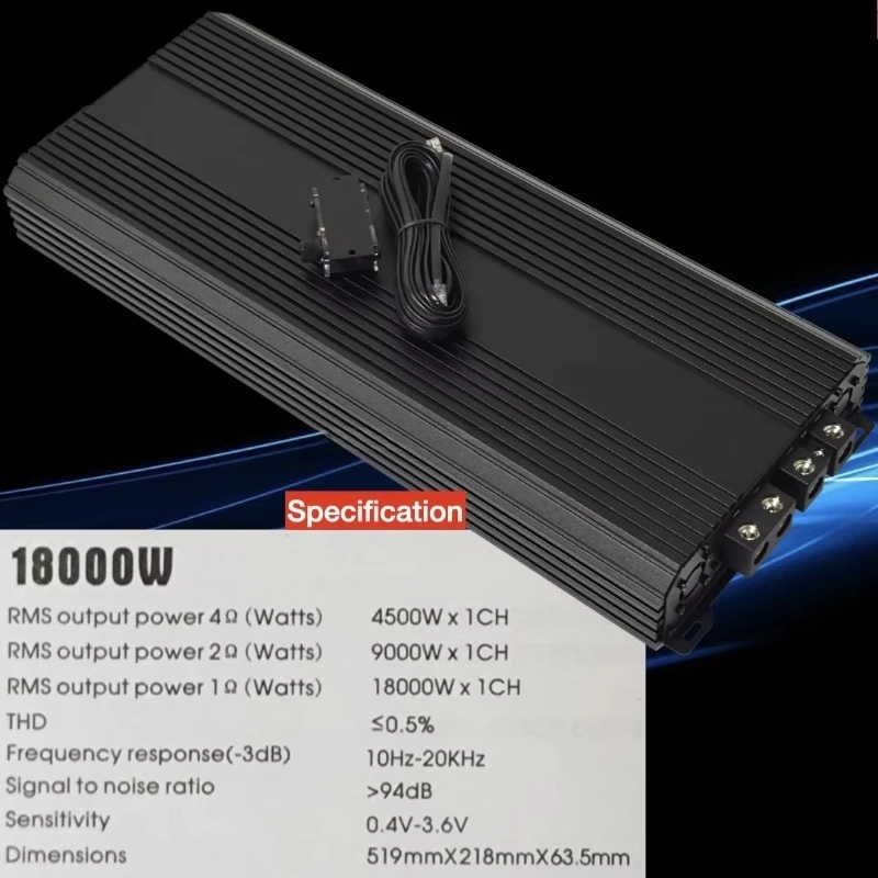 Brazilian 1 Ohm RMS 18000W Car Subwoofer Amplifier Full Range Strong Bass Peak 36000W Monoblock Car SPL Amplifier Class D