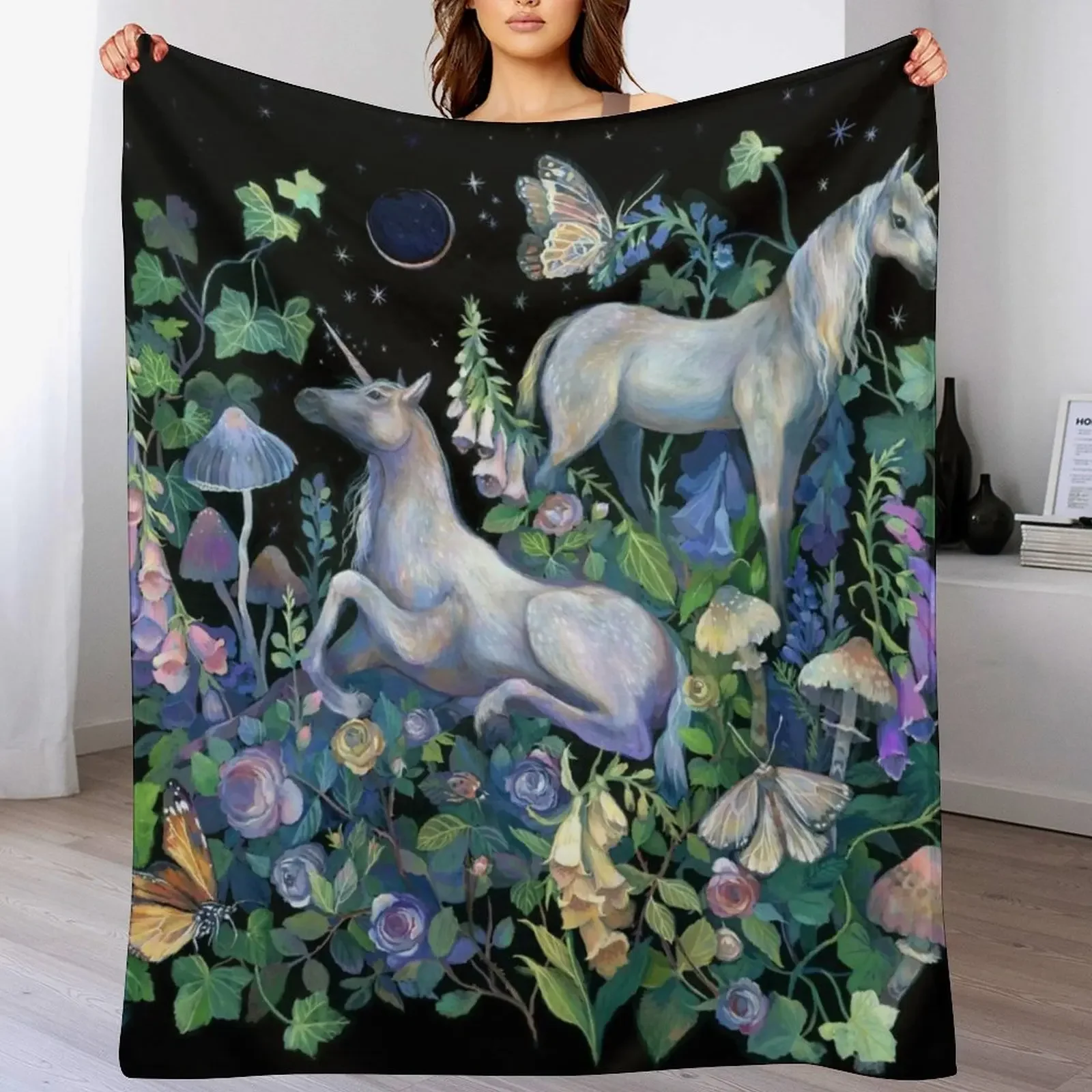 

Unicorn Magical Garden Throw Blanket No Pilling Soft Warm Blanket for Bed